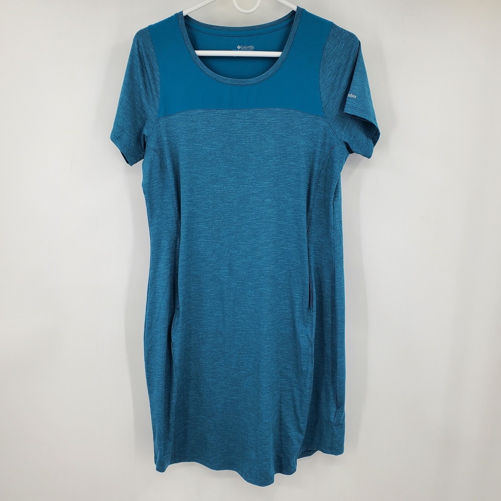 Columbia Womens Teal Blue Heathered Short‎ Sleeve Active Hiking Dress Medium
